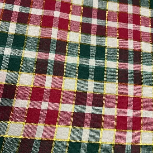 Cotton Plaid Christmas Rectangular Placemats  Set of 4 Green Red Cream and Gold - Picture 3 of 5